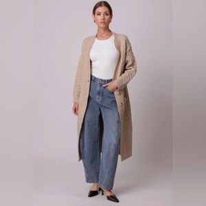 Line & Dot Oatmeal Maxi Coat/Cardigan Cable Knit NWT Size: L